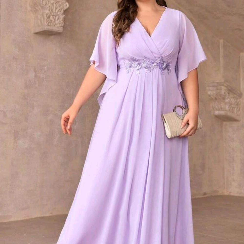 SOLD Lilac Ruched Maxi Dress with Flutter Sleeves